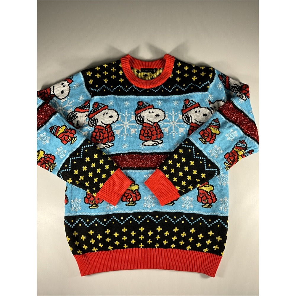 Peanuts Snoopy Woodstock Ugly Christmas Sweater size Large blue